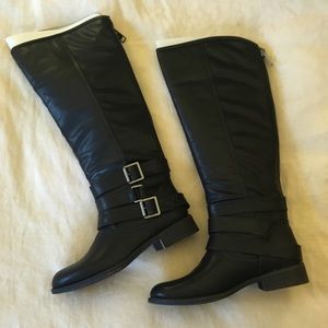 New Never Worn Madden Girl Black Boots Blue Zipper
